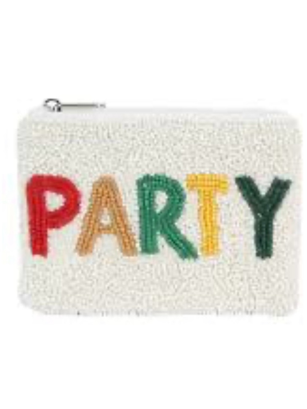 Colorful "PARTY" White Beaded Zipper Pouch Coin Purse Bag